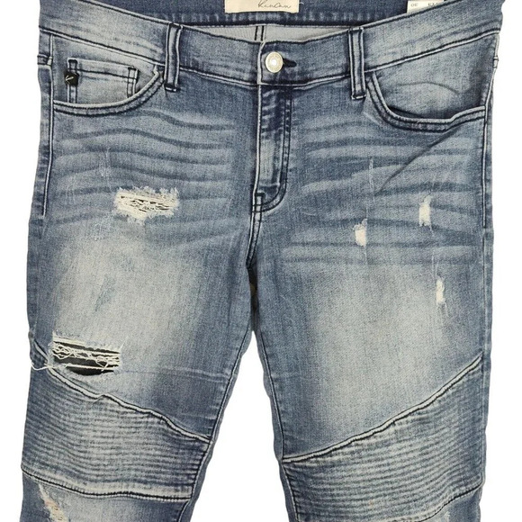 Kancan Ripped Moto Skinny Jeans Denim Women Size W13 30 Raw Hem KC8201D FLAW - Picture 2 of 12